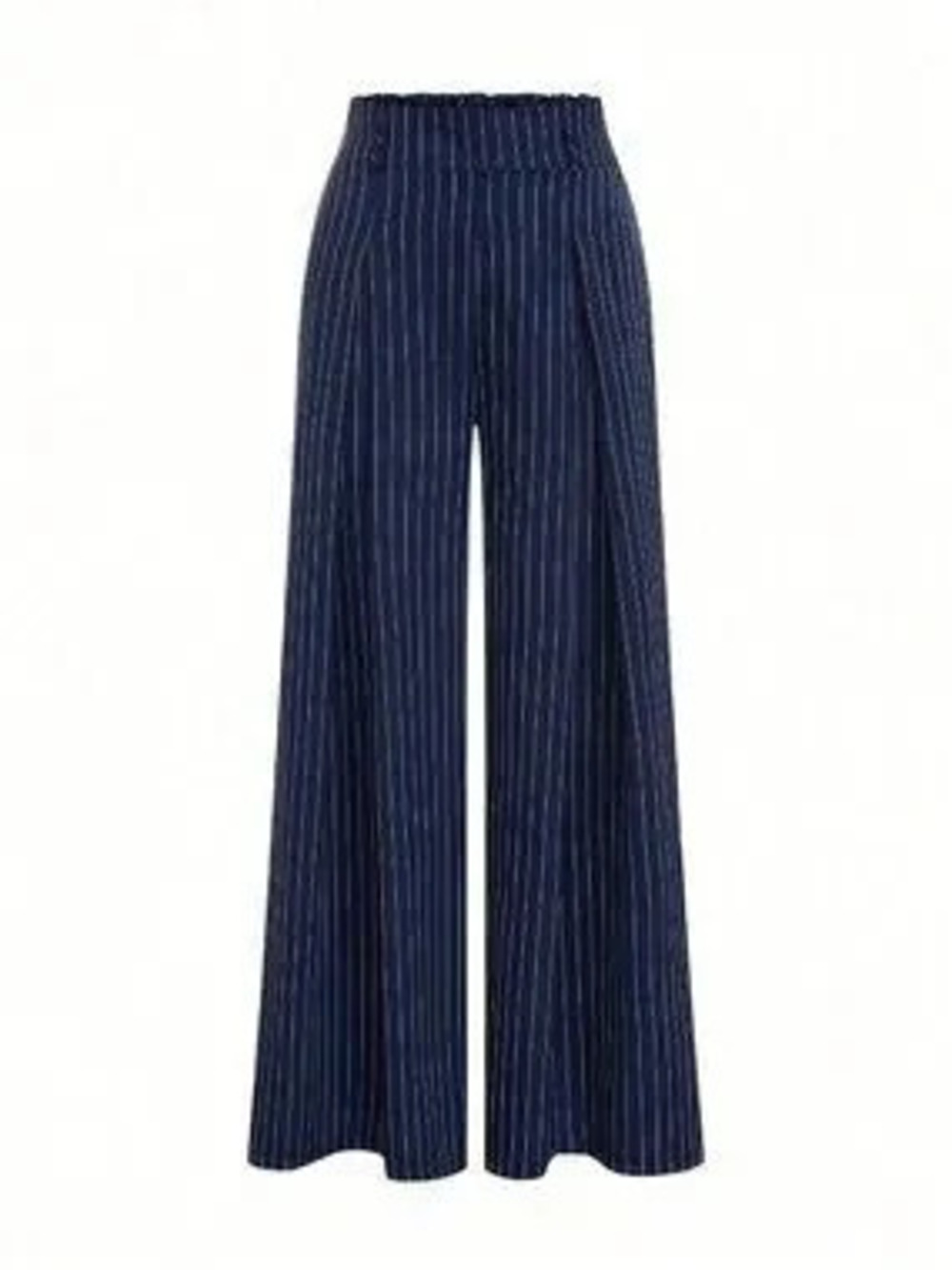 ZARA Navy Blue Elegant Women's Striped Pleated Zipper Fly Wide Leg Trousers